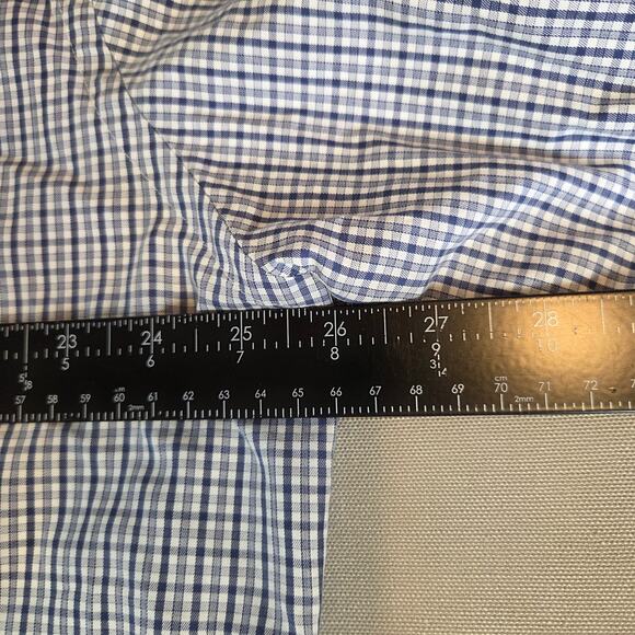 Peter Millar XL Button Up Shirt Cotton Blue White Check Short Sleeve - Picture 8 of 8